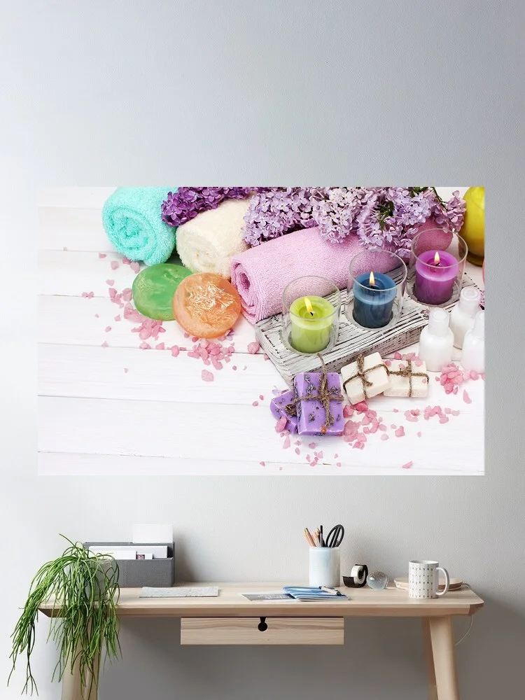 Zen Spa Serenity Towel & Candle Bliss Art Print Canvas Poster, Living Room Decor, Home Wall Picture