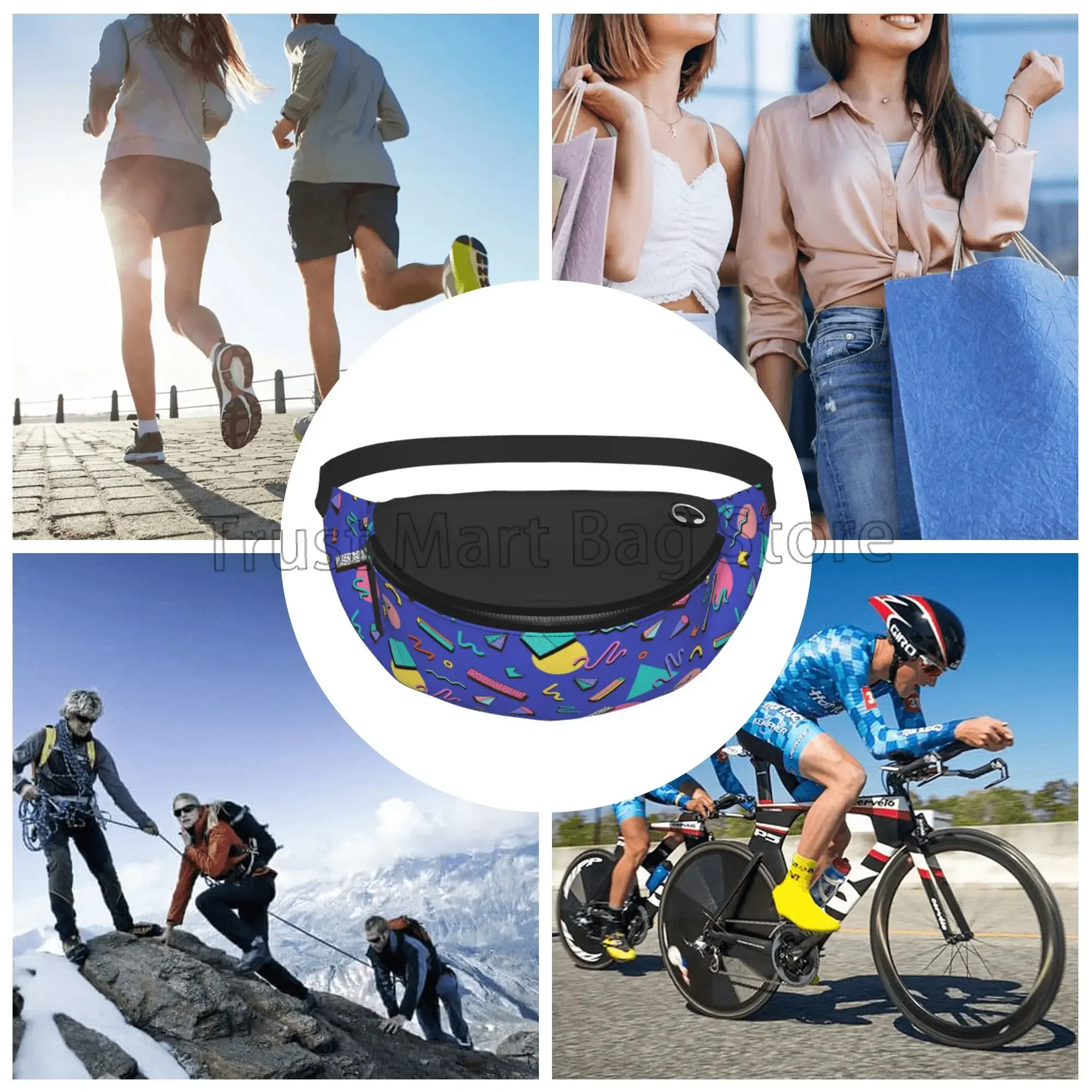 Retro 80s 90s Fanny Pack Waist Packs Unisex Adjustable Casual Waist Bag Vintage Hiking Belt Waist Packs for Travel Cycling