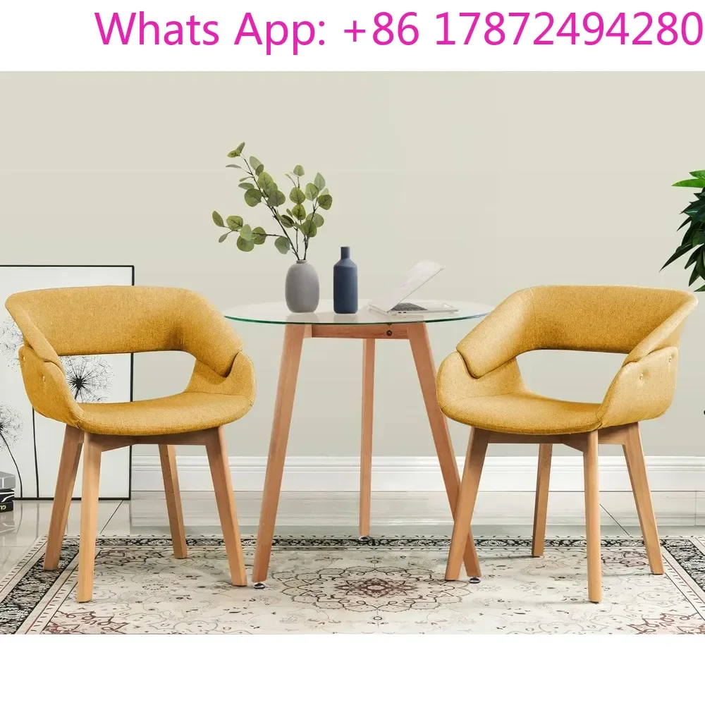 Set of 2 Modern Kitchen Chairs with Upholstered Fabric Cushion and Solid Wood Legs
