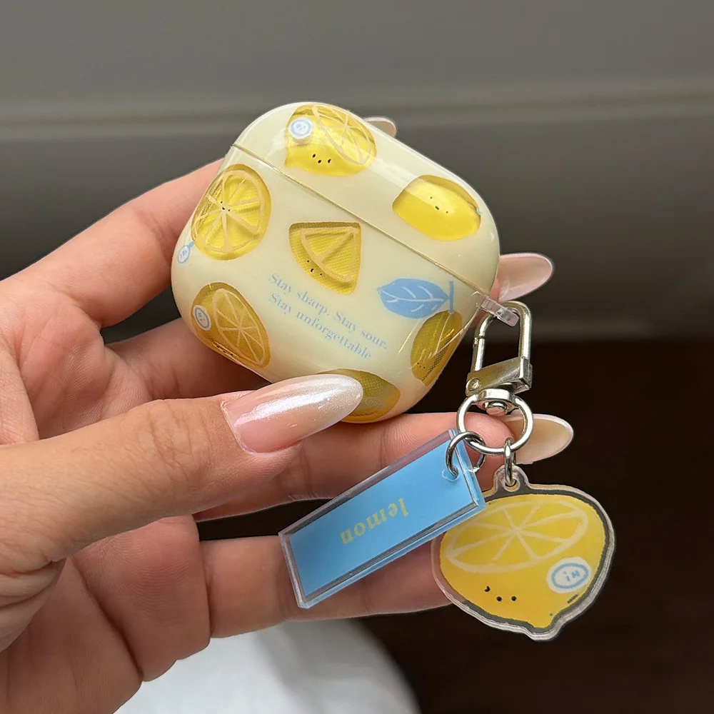Jane Cute Yellow Lemon Gloss Soft Earphone Case for iPhone Apple AirPods Pro 3 2 1 4 Silicone Protection Cover With Pendant