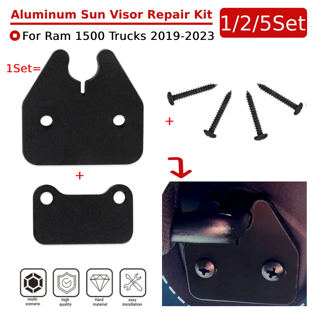 1/2/5 Set Heavy Duty Sun Visor Clips Aluminum Sun Visor Repair Kit Sun Visor Clip Car Repair Kit for Ram 1500 Trucks 2019-2023