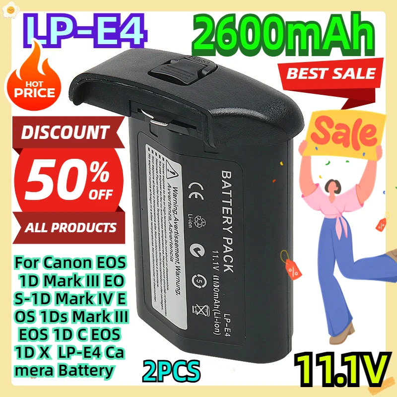 

For Canon EOS 1D Mark III, Mark IV 1Ds Mark III EOS 1D C 1D X 2600mAh LP-E4 Camera Battery 2pcs