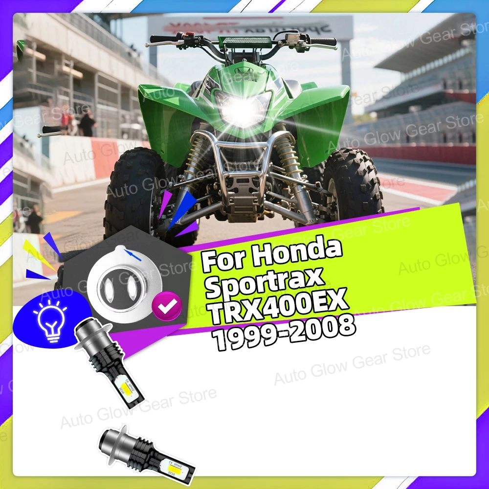 

For Honda Sportrax TRX400EX 1999 2000 2001 2002 2003 2004 2005 2006 2007 2008 -2x 6000K LED Headlight Bright White Bulbs 12V