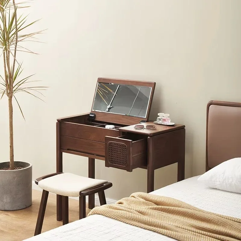 

Nordic modern minimalist dresser, light luxury makeup table, with mirror (reversible) black walnut