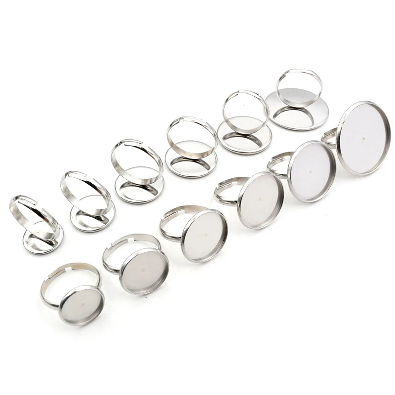 10pcs 12-25mm Stainless Steel Adjustable Ring Settings Blank Base Tray,Fit 12-25mm Glass Cabochons Buttons DIY Rings Bezels