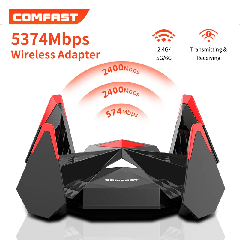 

5374Mbps Wifi 6 USB Adapter with 4*2dBi antennas Type-C Wi-fi Dongle 802.11ax 2.4G/5G/6Ghz Wireless Network Card for Win10 11