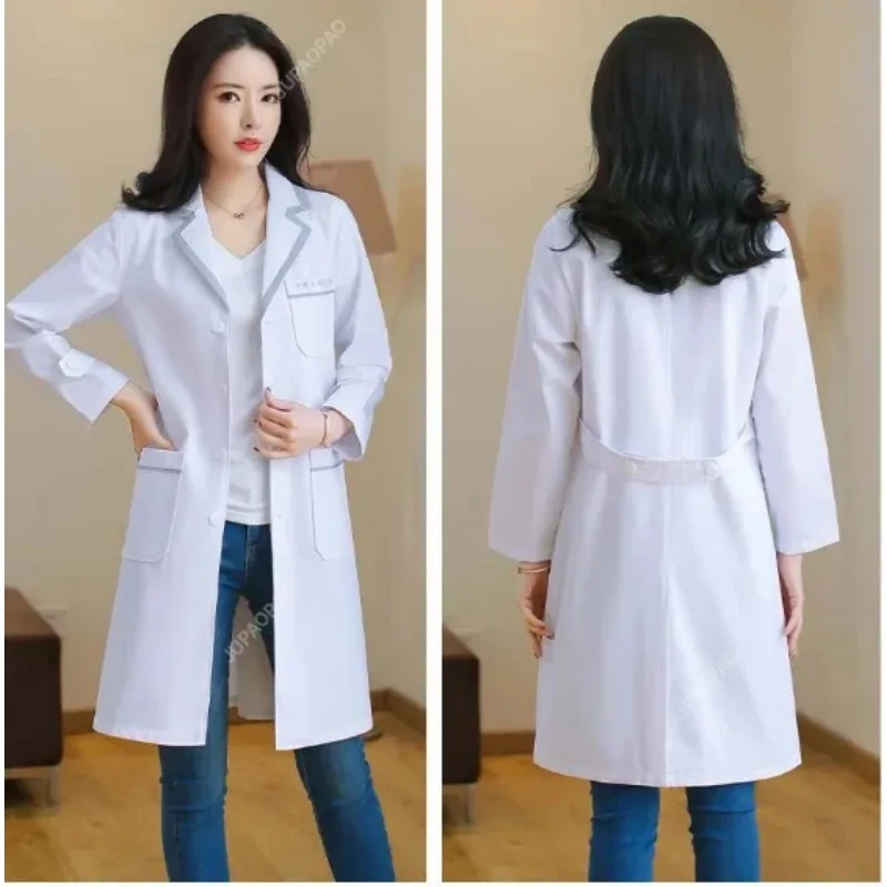 New Models High Quality Women\'s Lab Coat Doctor/nurse/beautician Jacket Medical Uniform Long Sleeves Notched Collar Nurse Dress