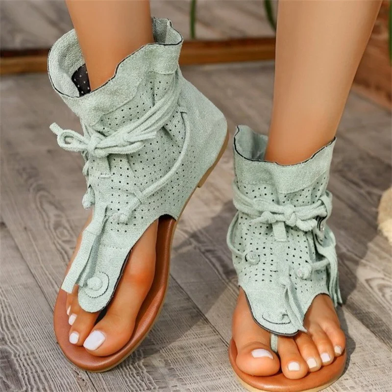 2024 Summer Fashion Sexy Flat Casual Comfort Sandals Women\'s Round Toe Breathable Solid Color Slippers Daily Sandalias De Mujer