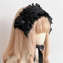 Original Lolita Handmade Hair Band Cute Harajuku Black Lace Bow Kc