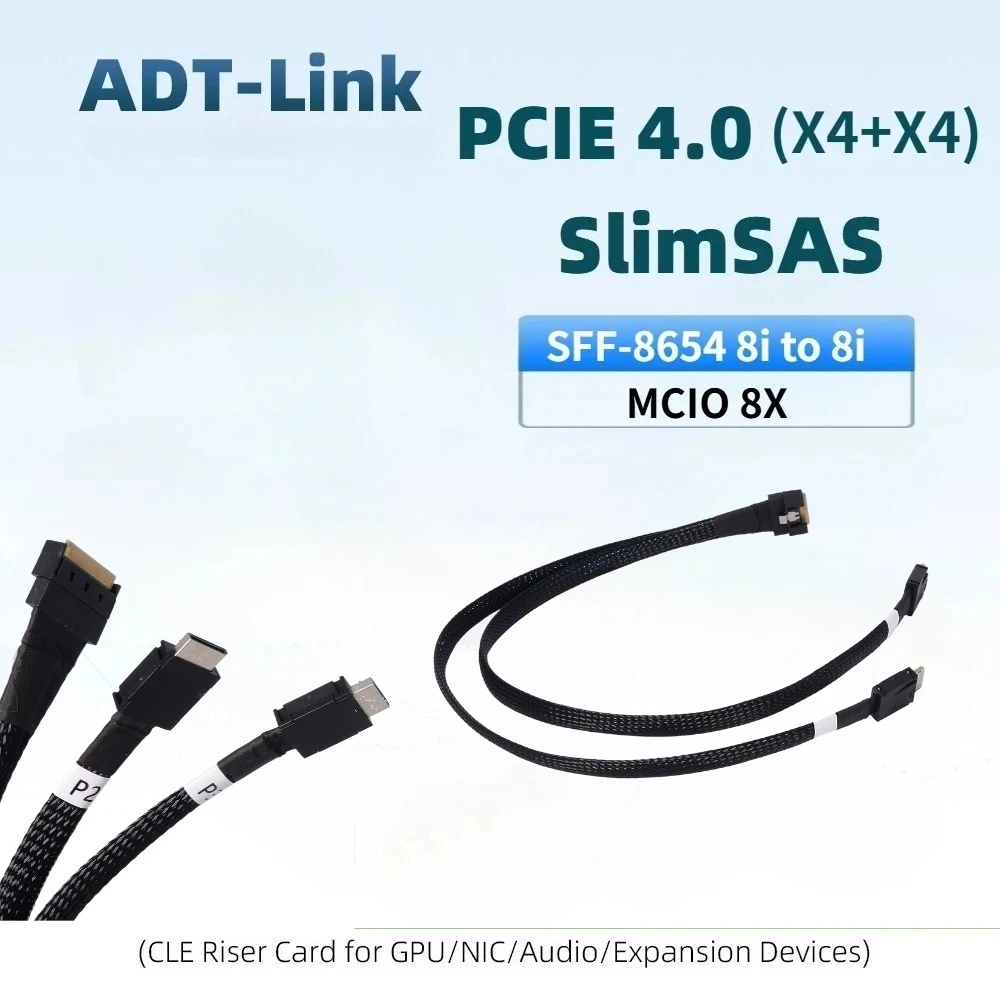 SlimSAS MCIO SFF-8654 8i Server High-speed Cable 1 to 2 Split PCIe 4.0 X8 x4+x4 Gen4 SFF-8639 SFF-8611 Split OCuLink U.2 50cm 1m