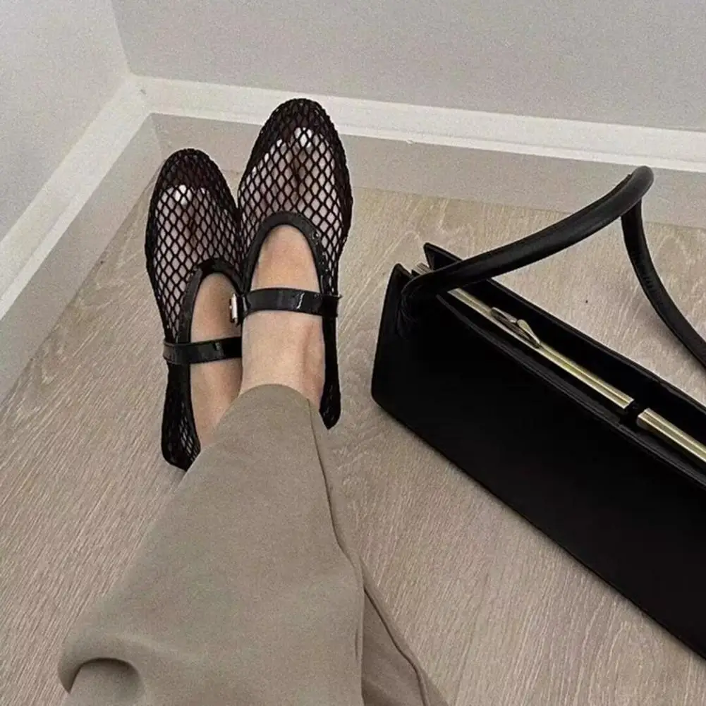 Rubber Footbed Sandals Women’s Mesh Slip-on Flats Breathable Ballet Shoes Hollow-out Dress Flats for Wear Party Work Comfort