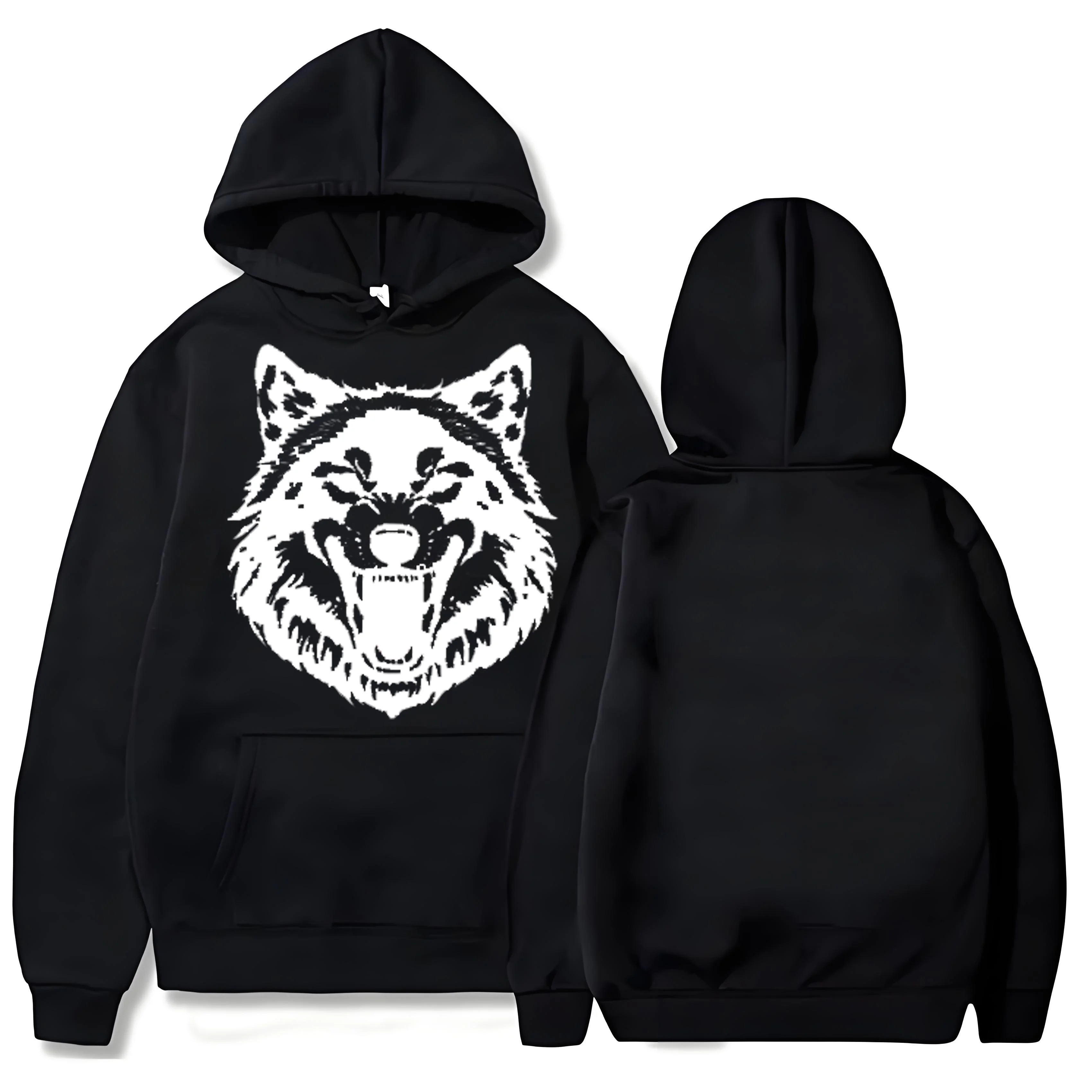 2025 marca da moda Y2k 330G moletom com capuz resistente com estampa Wolf King para homens e mulheres Halloween