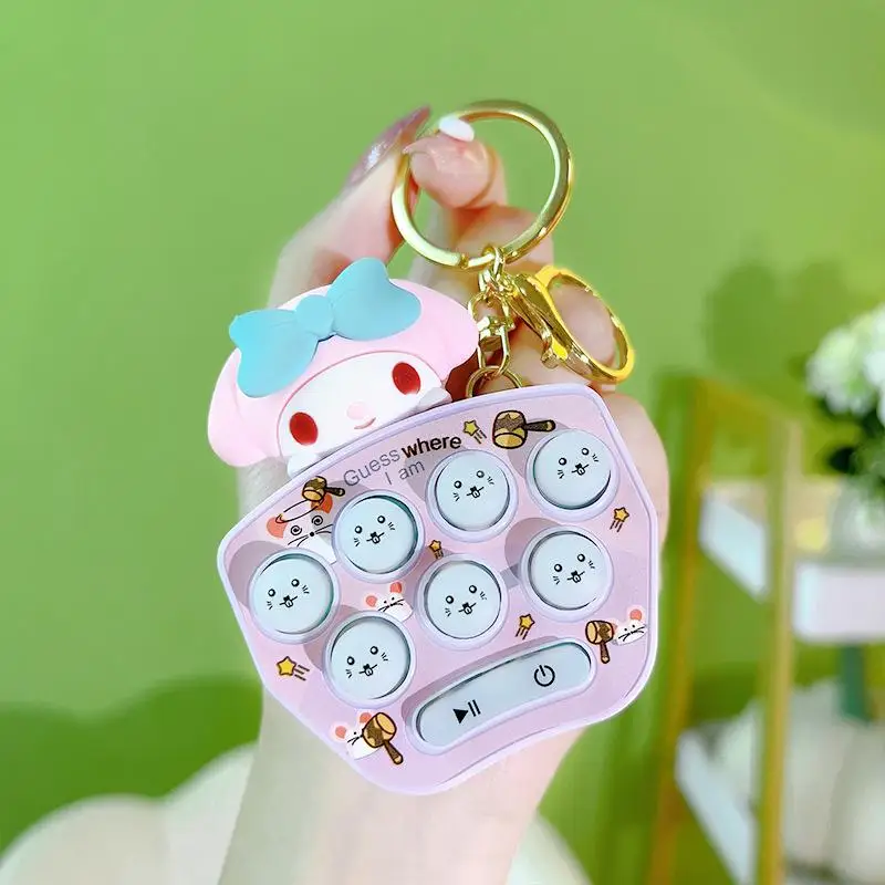 Sanrio Hello Kitty Game Console Keychain My Melody Kuromi Cinnamoroll Mini Handheld Whack-A-Mole Mini Decompression Game Pendant