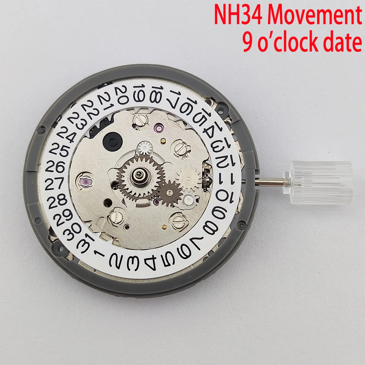 New 24 jewels Left Hand NH34 NH34A GMT Function Date Automatic Mechanical Watch Movement High Accuracy 9 o'clock Crown