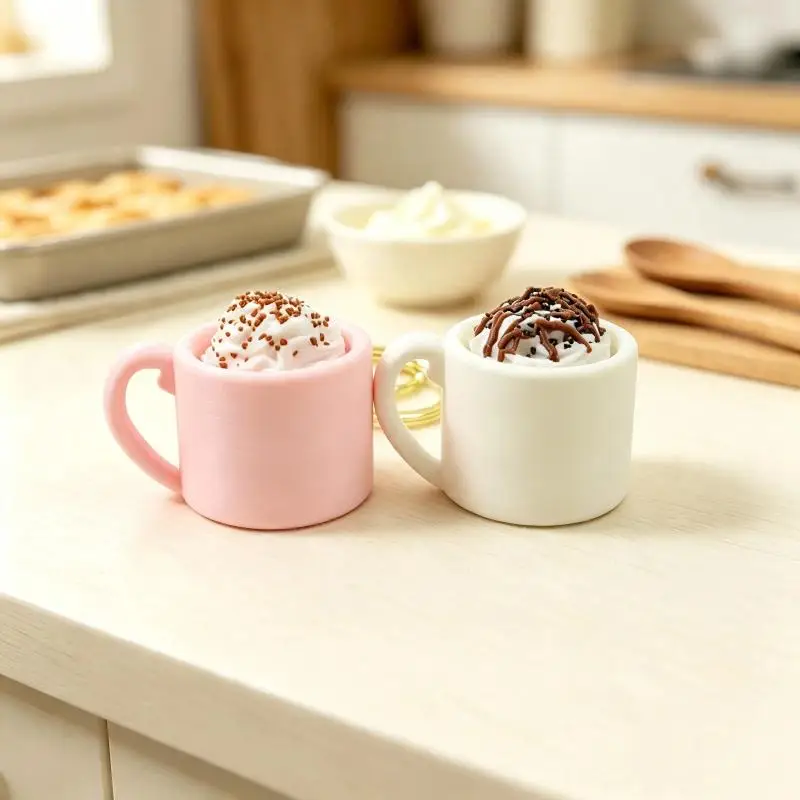 New！1Pcs Sundae Ice Cream Mug Shape Keycap Clicker Keychain 3D Printed Cute Simulated Coffee Cup Stress Relief Button Fidget Toy