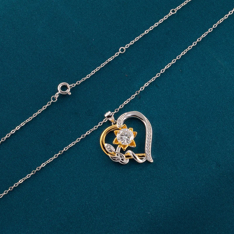 S925 Silver 18K White Gold Plated 1CT D Color Moving Heart Moissanite Pendant Necklace, Elegant Fine Jewelry Gift