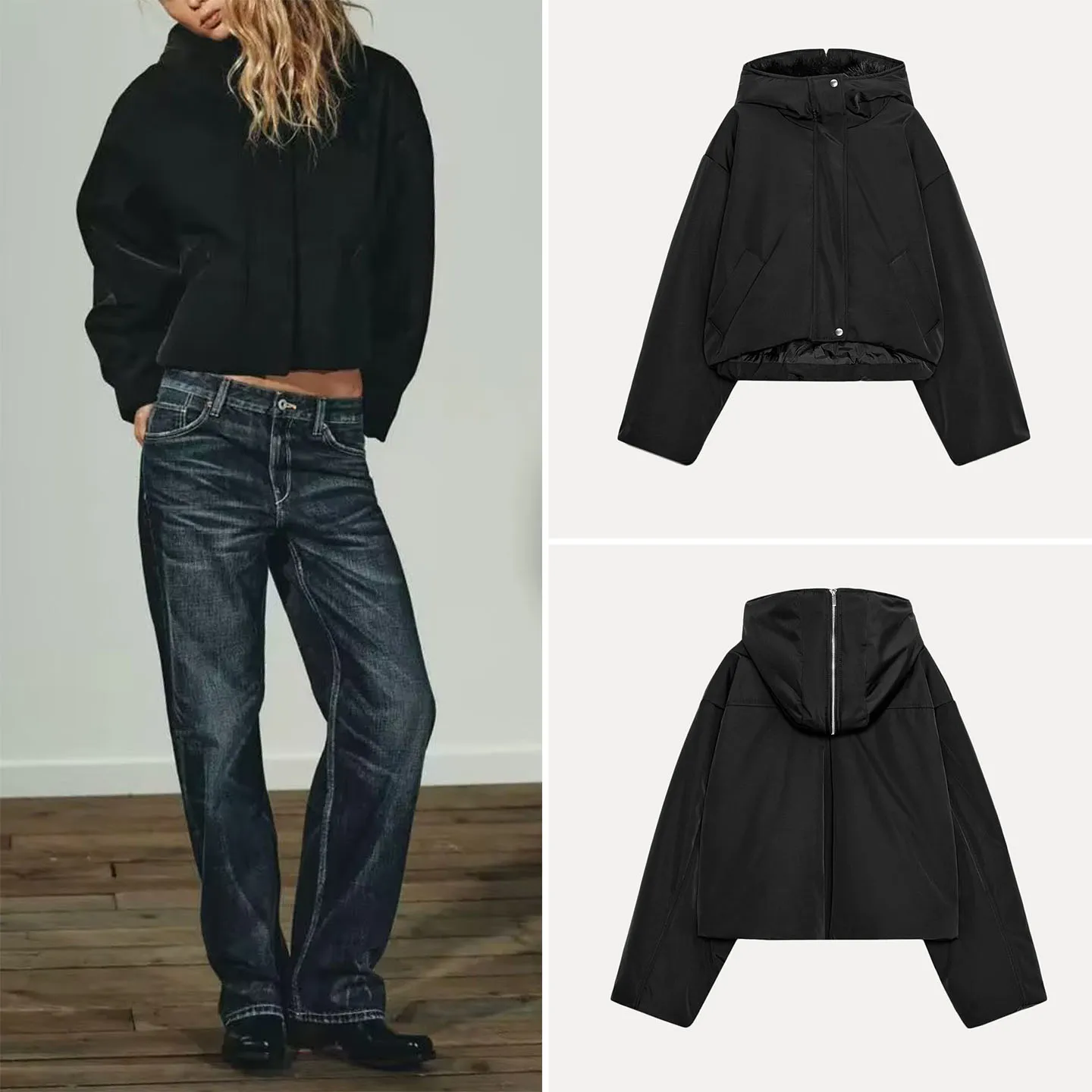 Fall 2025 Women's Fashion Hooded Artificial Fur Effect Jacket Standard Fit Short Outerwear Zipper Closure Long Sleeve Ladies ...