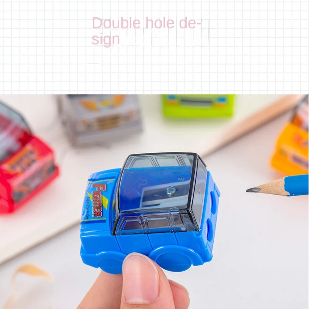 4pcs Cartoon Car Pencil Sharpener Creative Kawaii Pencil Cutting Tools Double Hole Prize Rewards Student Stationery