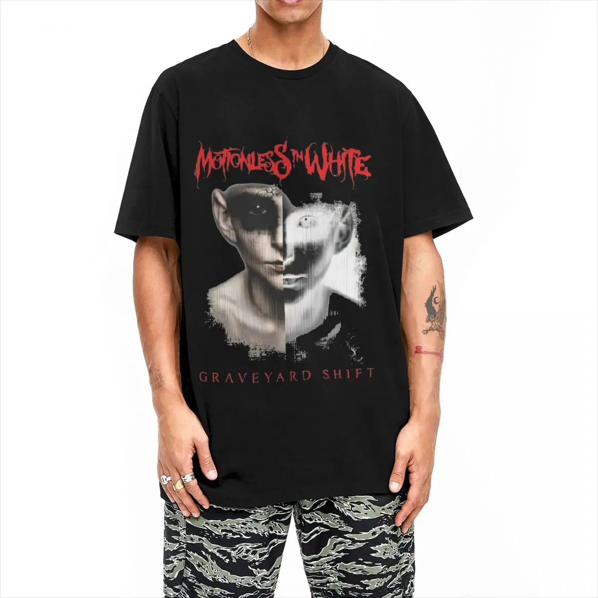 Men\'s Motionless In White T Shirts chris motionless skull metalcore Cotton Clothes Summer Streetwear T-Shirt Harajuku Tee Shirt