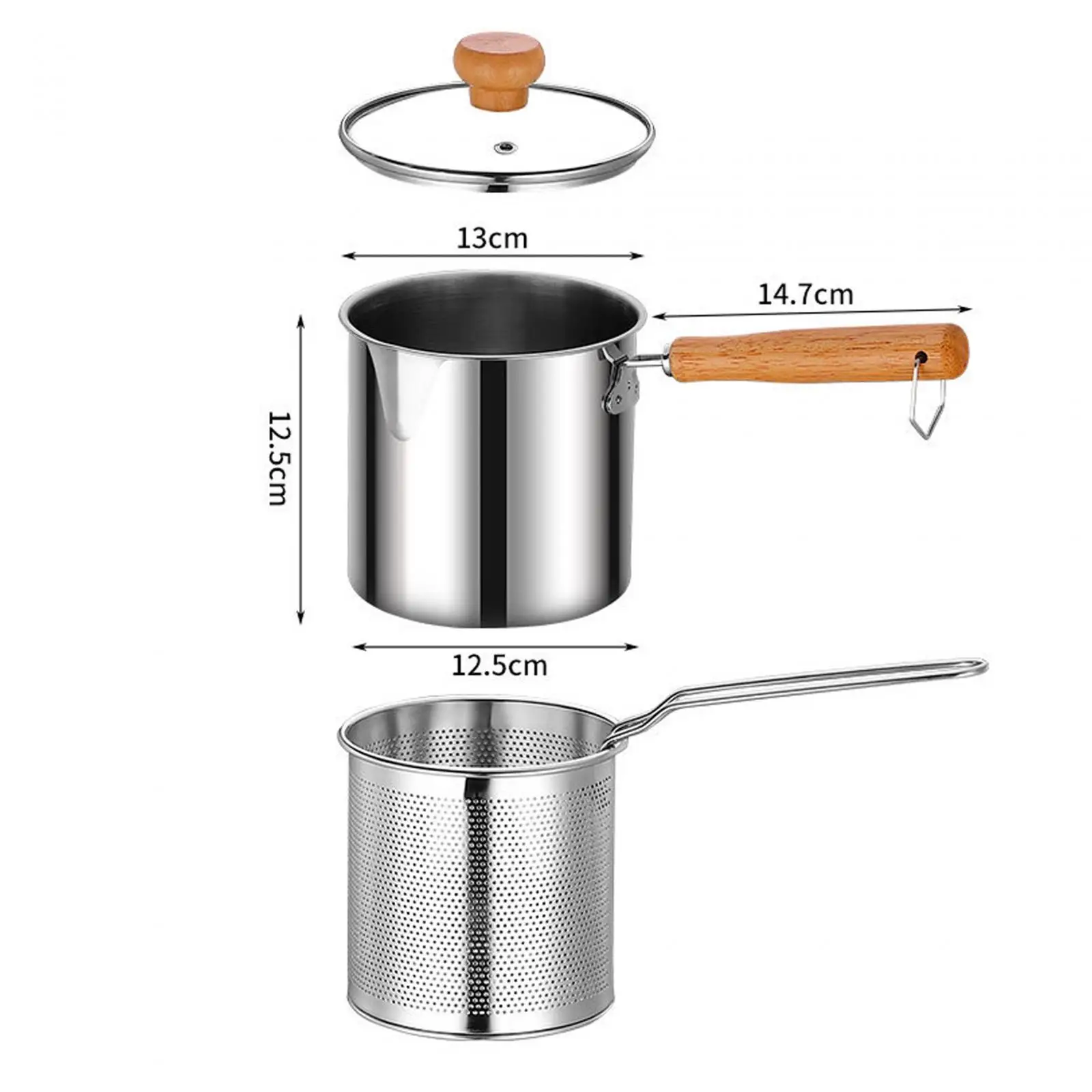 Stainless Steel Deep Fryer Pot Milk Warmer Pot Portable Cooking Pot Frying Basket Soup Pot for Kitchen Baking Fried Chicken