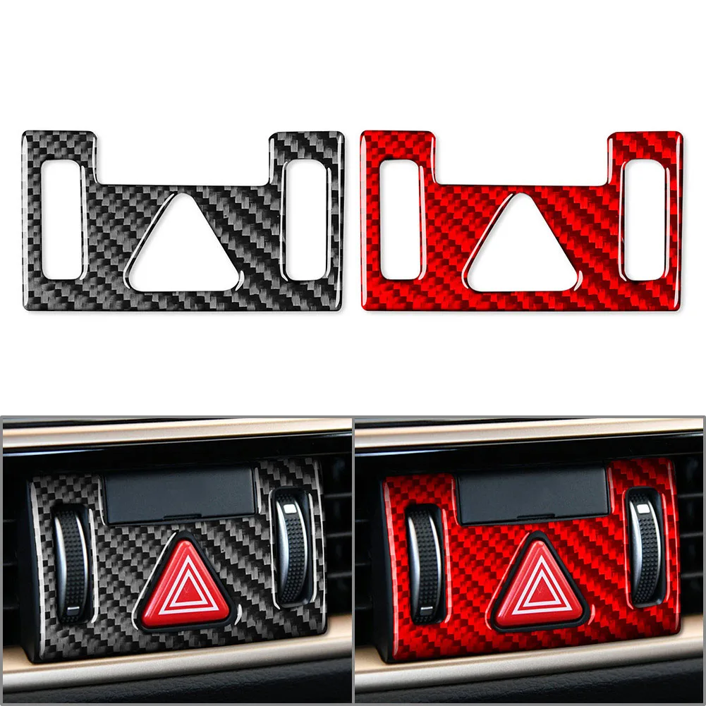 Carbon Fiber Black/Red Car Mergency Light Button Frame Trim Decoration For Kia K3 Forte 2019 2020 2021