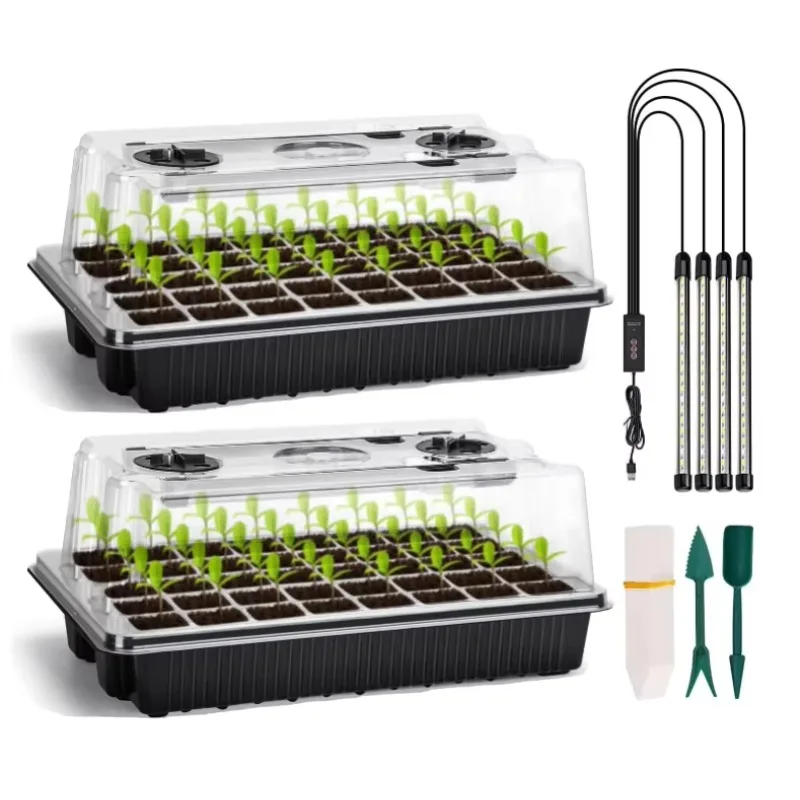 Seed Starter Tray Kit with LED Grow Light Timer Dimming Adjustable Indoor Plant Germination Greenhouse Propagation Set