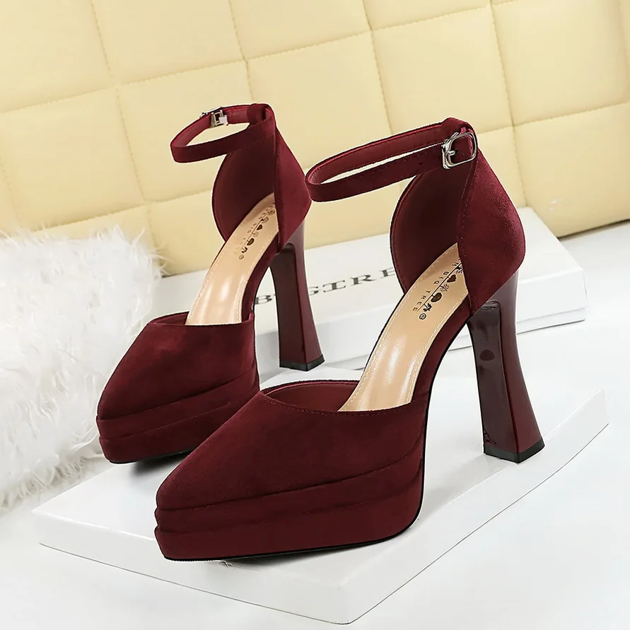 BIGTREE Street Style Nightclub Wedding Party Buckle Strap Women Pumps Fashion Pointed Toe Square High Heels Shoes