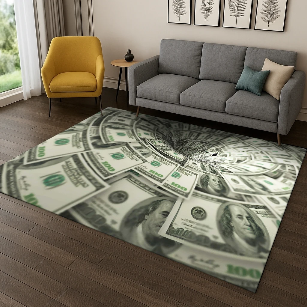 3D Us Dollar Euro Pound Money Illusion Carpet Rug for Living Room Sofa Home Bedroom Kitchen Doormat Decor,Playroom Non-slip Mat