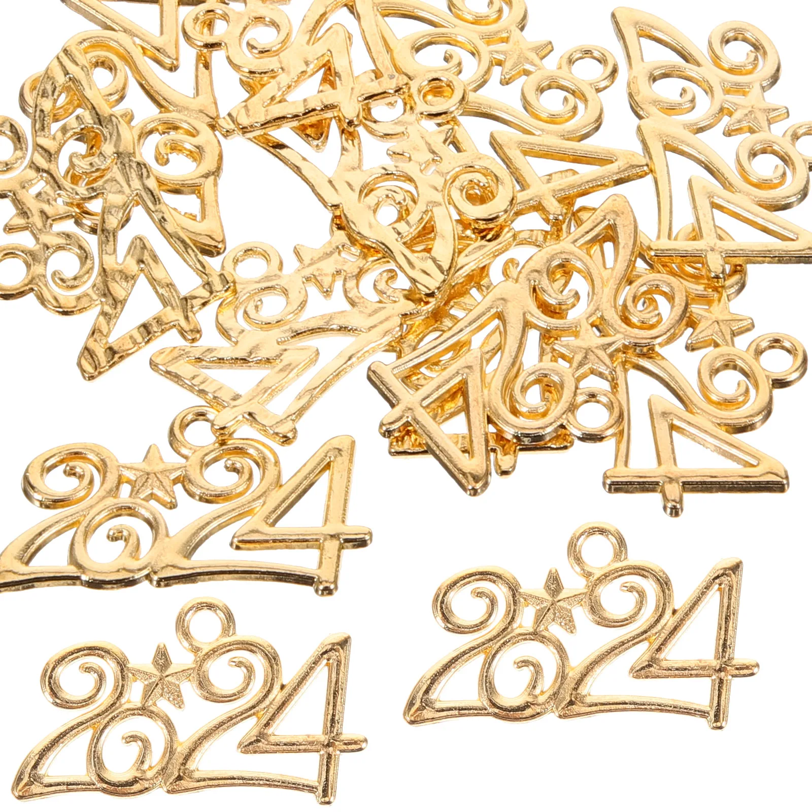 

50Pcs Alloy 2024 Number Charms Versatile Shiny DIY Jewelry Making Supplies for Necklaces Bracelets Crafts 2024 Pendant