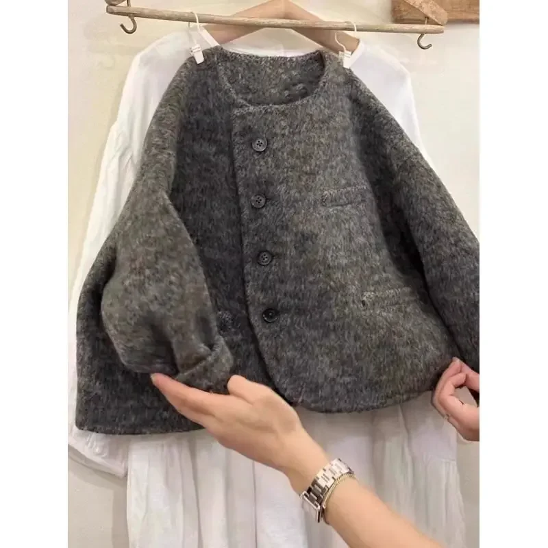 Children's woolen coat autumn new boys and girls fashion grey woolen coat Korean version of children's coat 90-140cm