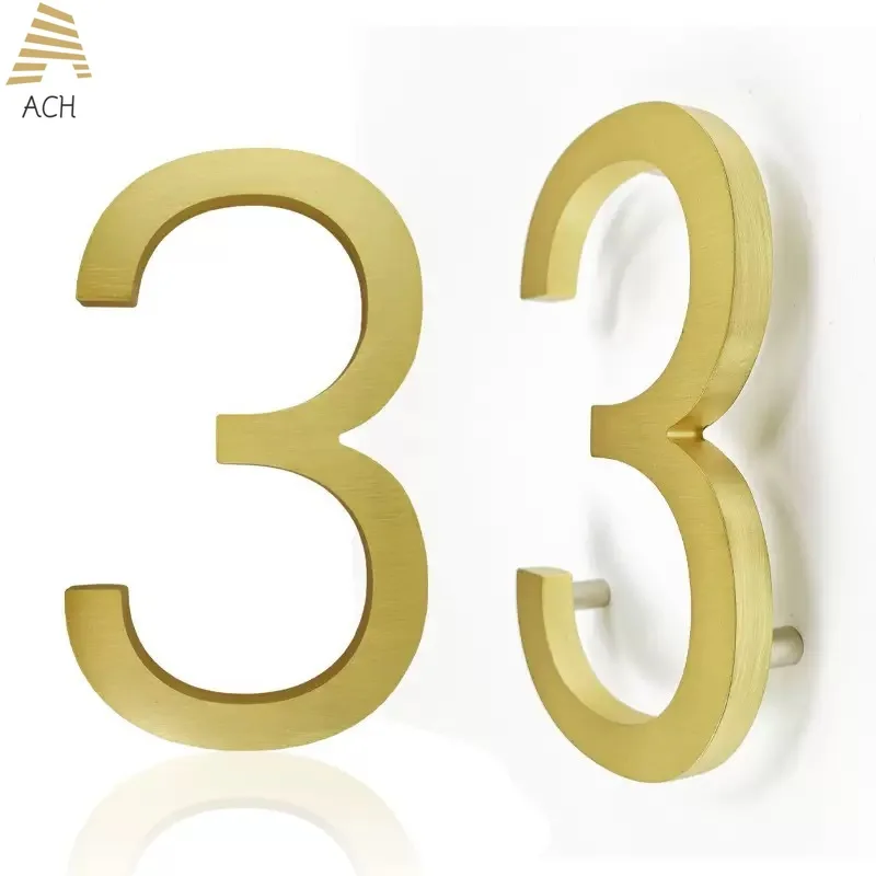 12.7cm Gold Metal House Number | Modern Door Sign |Plated Address Plaque | Weatherproof Outdoor Home Customizable Street Number