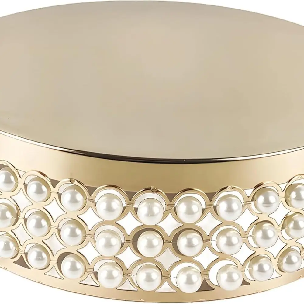 

Elegant 16 Round Crystal-Accented Gold Cake Stand for Weddings and Home, Sturdy Iron with Mirrored Finish