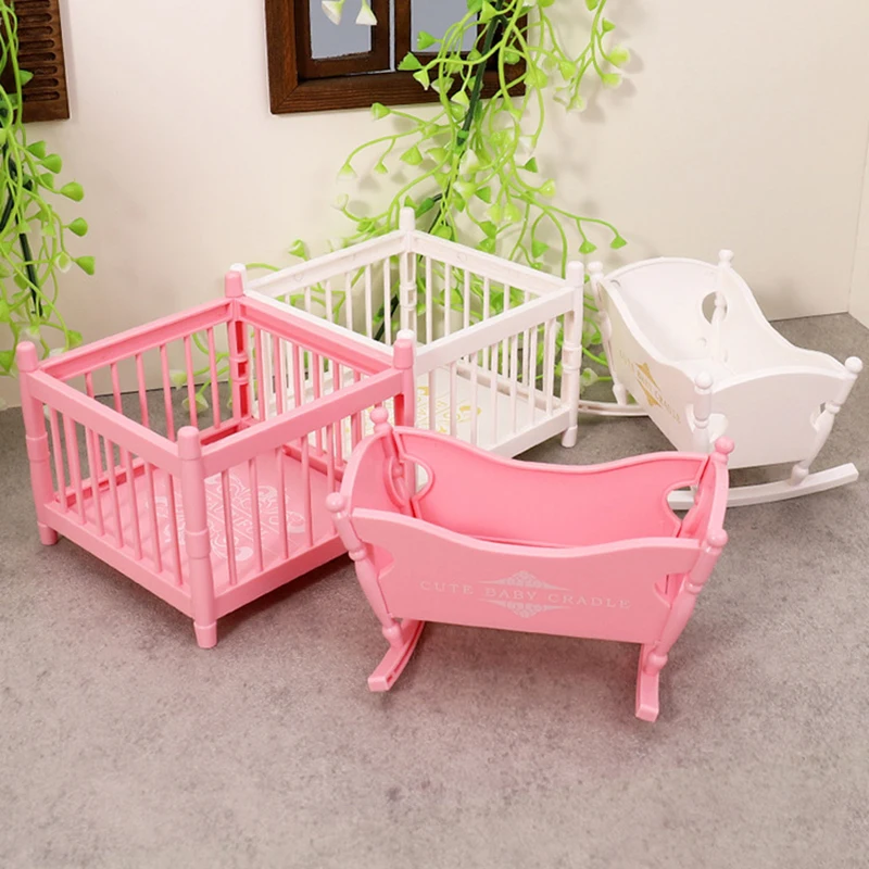 **1Set 1:12 Dollhouse Miniature Cradle Crib Surround Bed Furniture Bedroom Model Decor Toy Doll House Accessories view 3