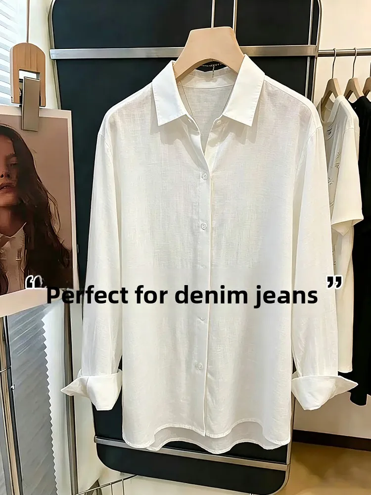 White Linen Old Money Style Women's Summer New Loose Open Cardigan Lightweight Luxury Loose Feel Cotton Linen Shirt Thin Oute...