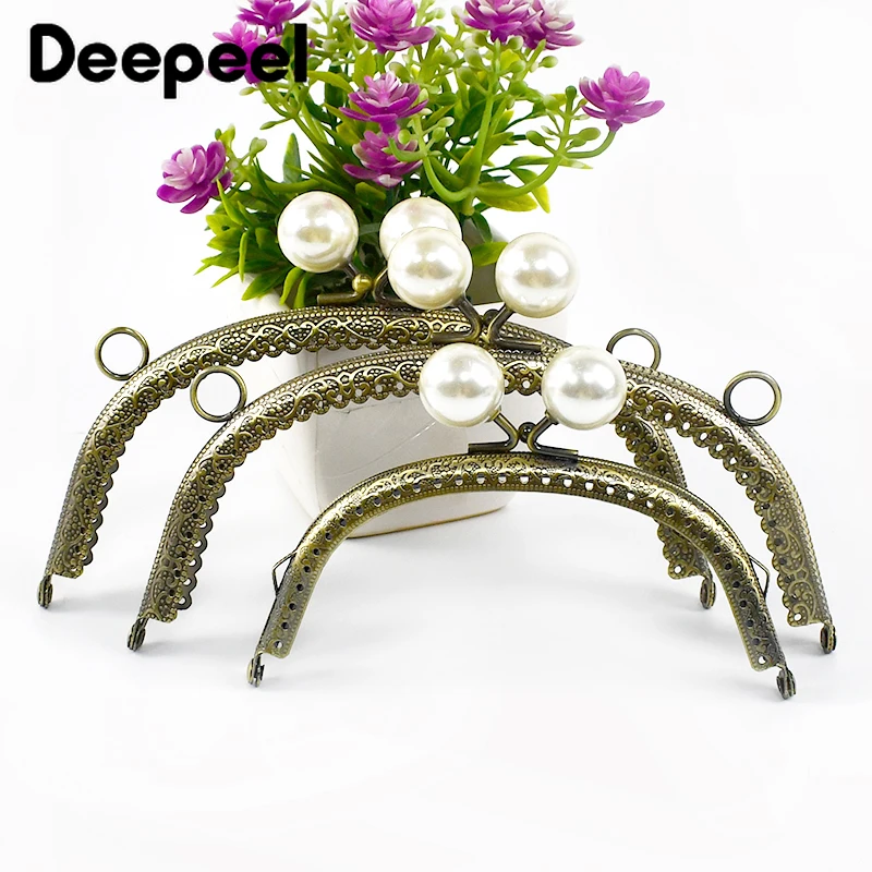 

1Pc Deepeel 8.5-20cm Metal Bag Handles Pearl Head Sewing Brackets DIY Purse Frame Sew Kit Kiss Clasp Handbag Handle Accessory