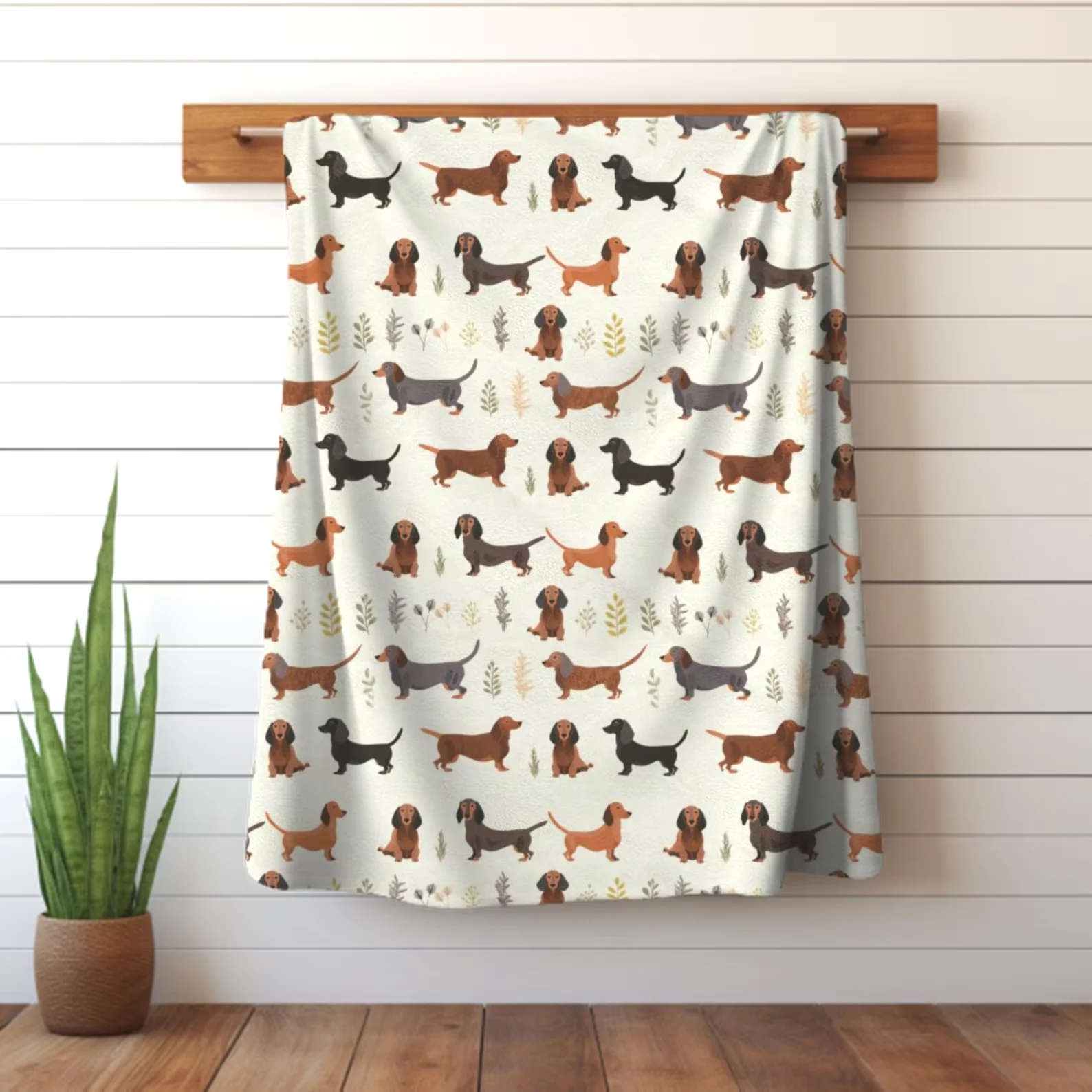 Dachshund Botanical Blanket Cozy Velveteen Plush Throw Dachshund Lover Gifts Dog Blanket Sausage Dog Gift for Doxie Lovers