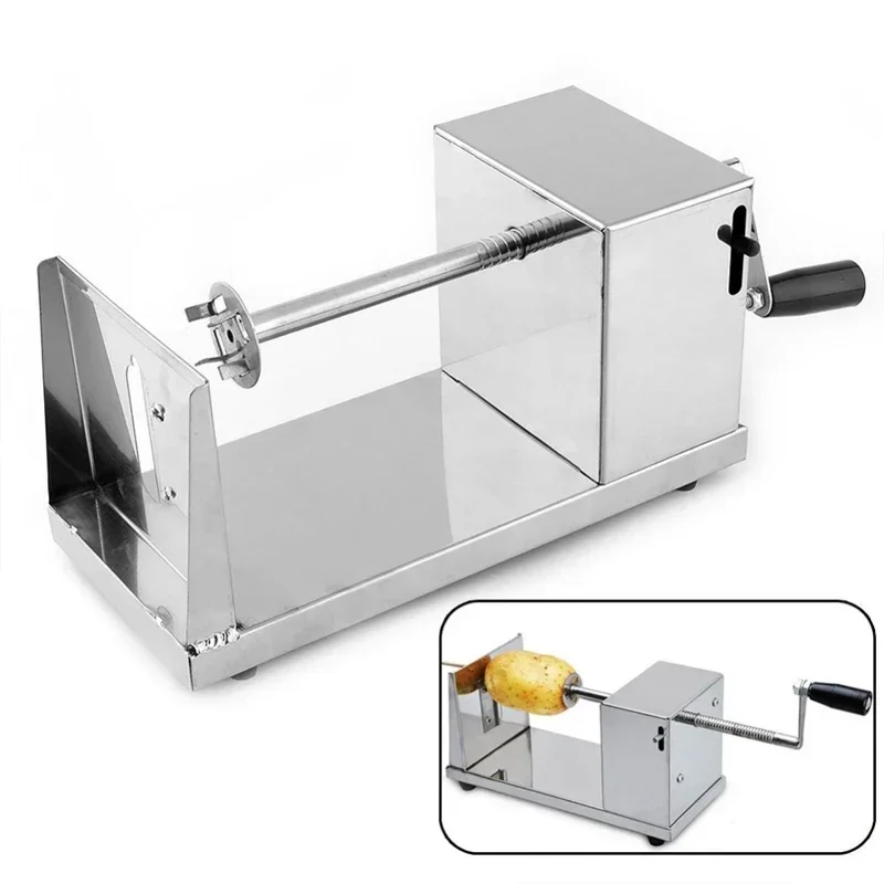 Hand-cranked potato tower machine, household rotary potato slicing machine with manual tornado mechanism.