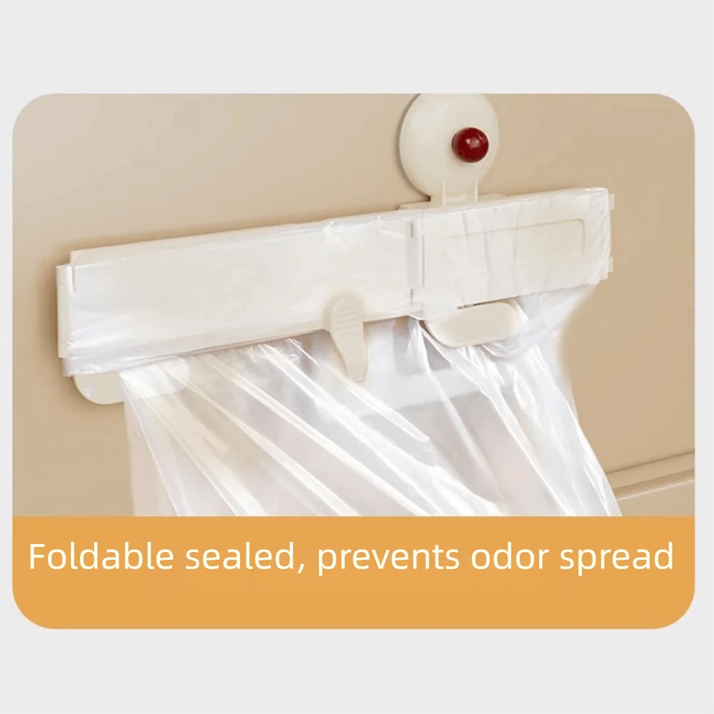 Hanging Suction Cup Trash Bag Holder Space Saving Foldable Garbage Bag Hanging Rack Plastic Rubbish Storage Holder Cabinet