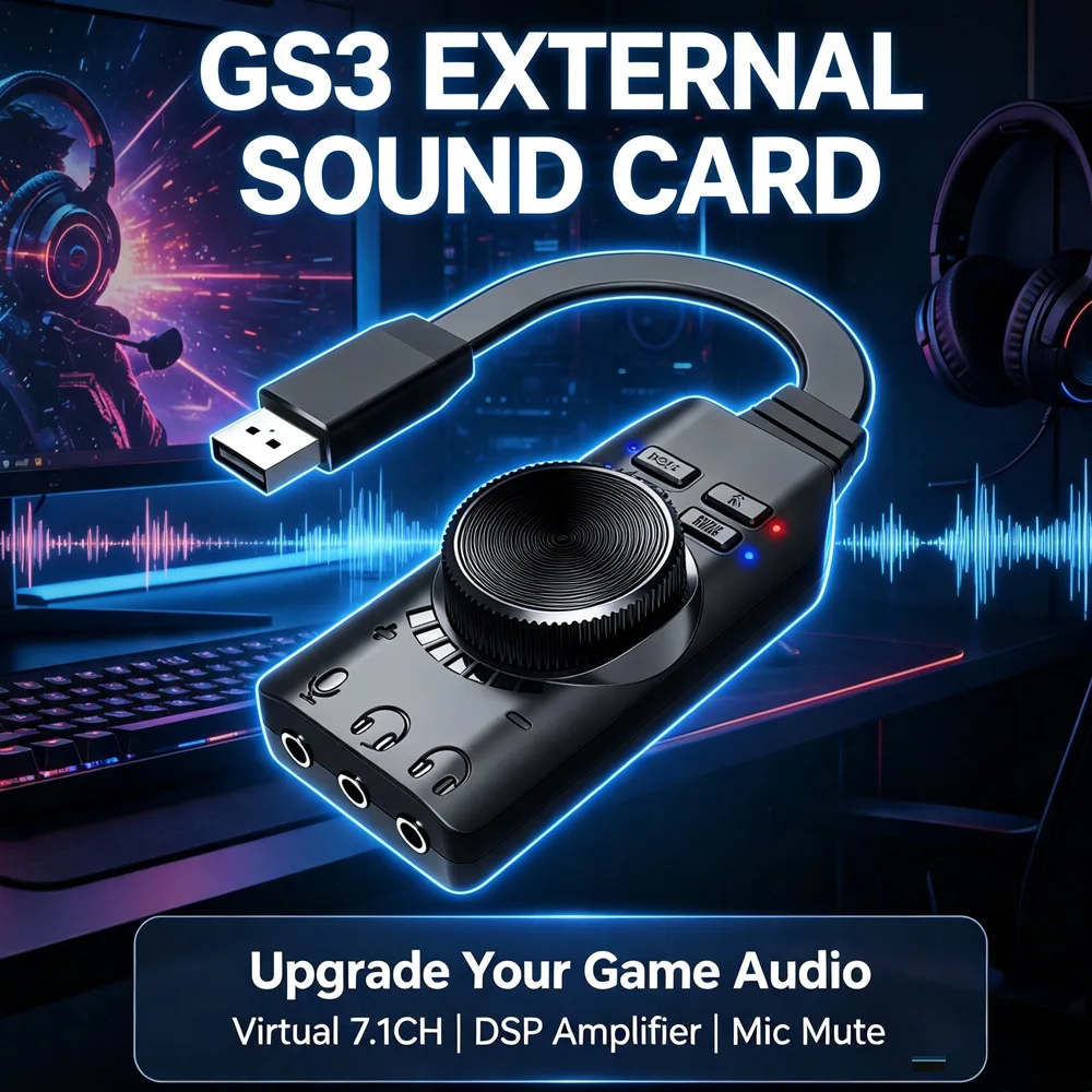 3.5mm 7.1 Channel USB Adapter External Sound Card for PUBG Gaming External Audio Card Plug and Play For Computer Game PC Laptop