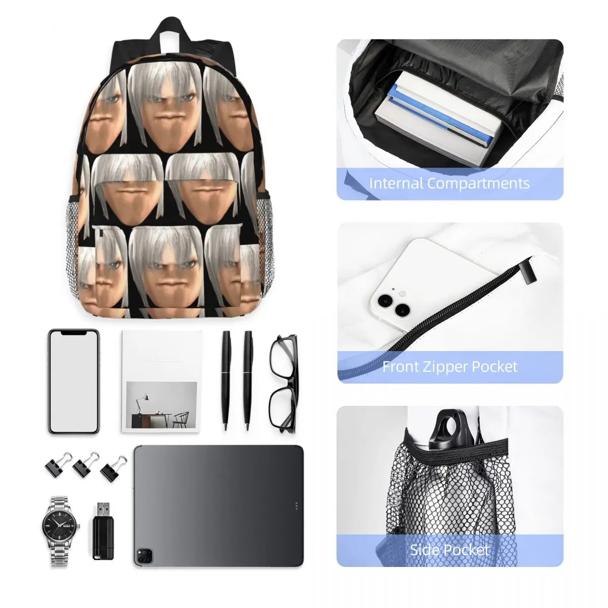 Blursed Dante - Devil May Cry Ugly Funny Face Meme Backpack Boys Girls BookBag Men Women School Bag Computer Shoulder Bags