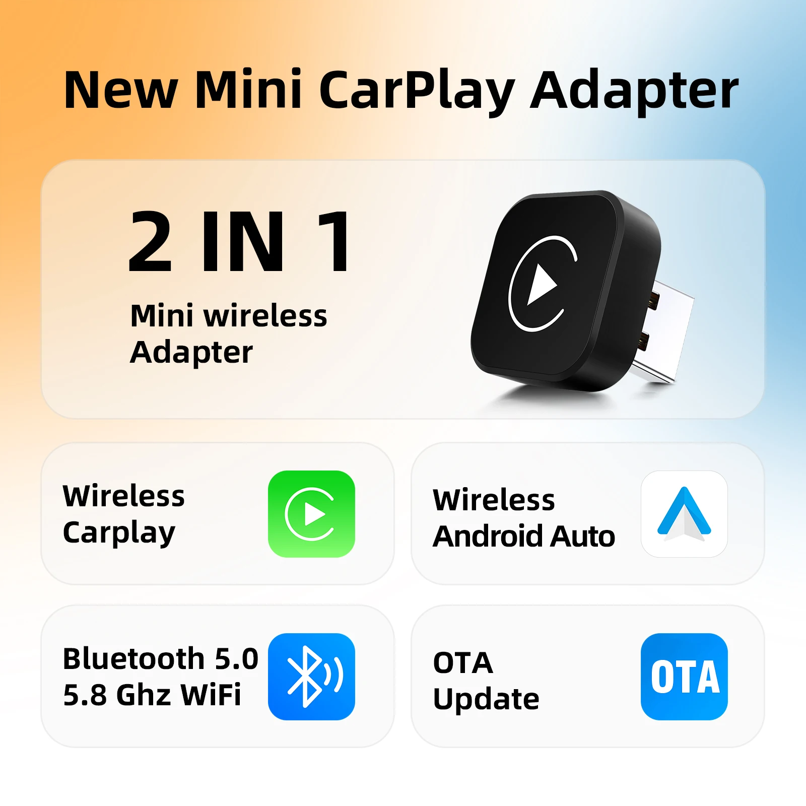 EzoneTronics Wireless CarPlay Android-Autoadapter für werkseitig verkabeltes Auto, kabelloses CarPlay und Android Auto 2-in-1