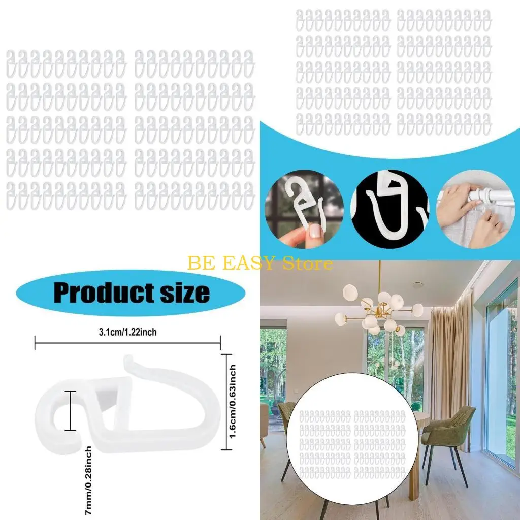 E28F 100Piece Curtain Access Set S Shaped Curtain Track Glider Hook for Curtain Hanging