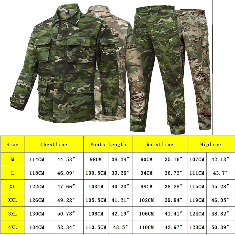 Uniforme de camouflage d'extérieur pour hommes, vestes longues, vêtements d'entraînement, pantalons trempés de safari, vêtements Airsoft, vêtements de chasse à degrés