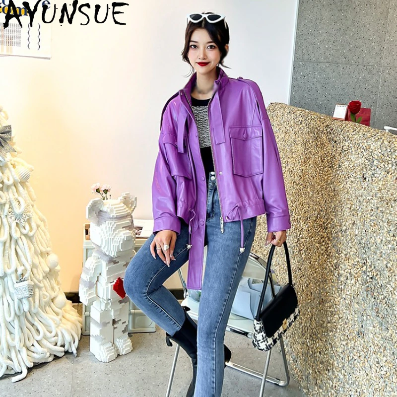 AYUNSUE Genuine Leather Jacket Women Fall Winter Real Sheepskin Coat Female Jacket Korean Style Loose Outwears Casaco Feminino