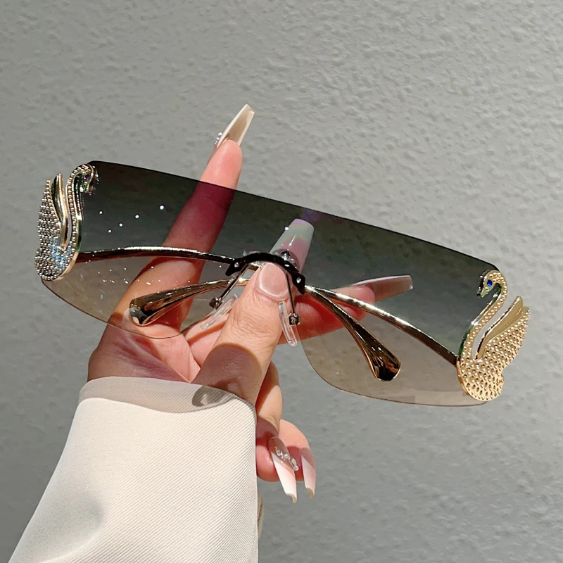 KAMMPT Randlose Y2k-Sonnenbrille für Damen, modisch, Monoblock-Farbverlaufsfarben, 2025, neue trendige Luxus-Markendesign-Dekor-Sonnenbrille – Detail 5
