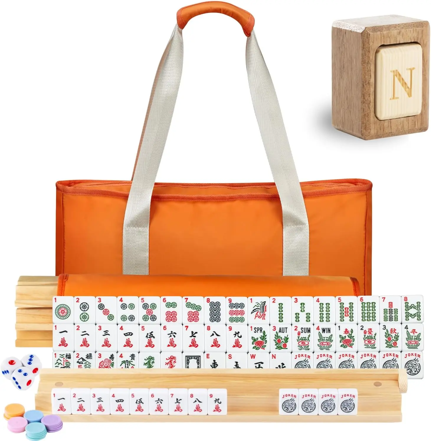 

MUTEX American Mahjong Game Set, 166 Premium Mahjong Tile Set with Traveler Size Stylish Orange Carrying Bag, Western Mahjong Se