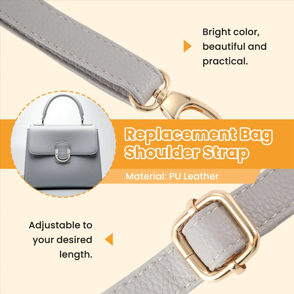 ABQR Borsa in pelle di ricambio fai-da-te Tracolla Maniglia corpo regolabile 140 * 2 cm, grigio