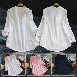 Ladies Cotton Linen T-Shirt  Summer Baggy Tunic Tops Trendy  Tee Summer Blouse Casual Plus Size S-5XL