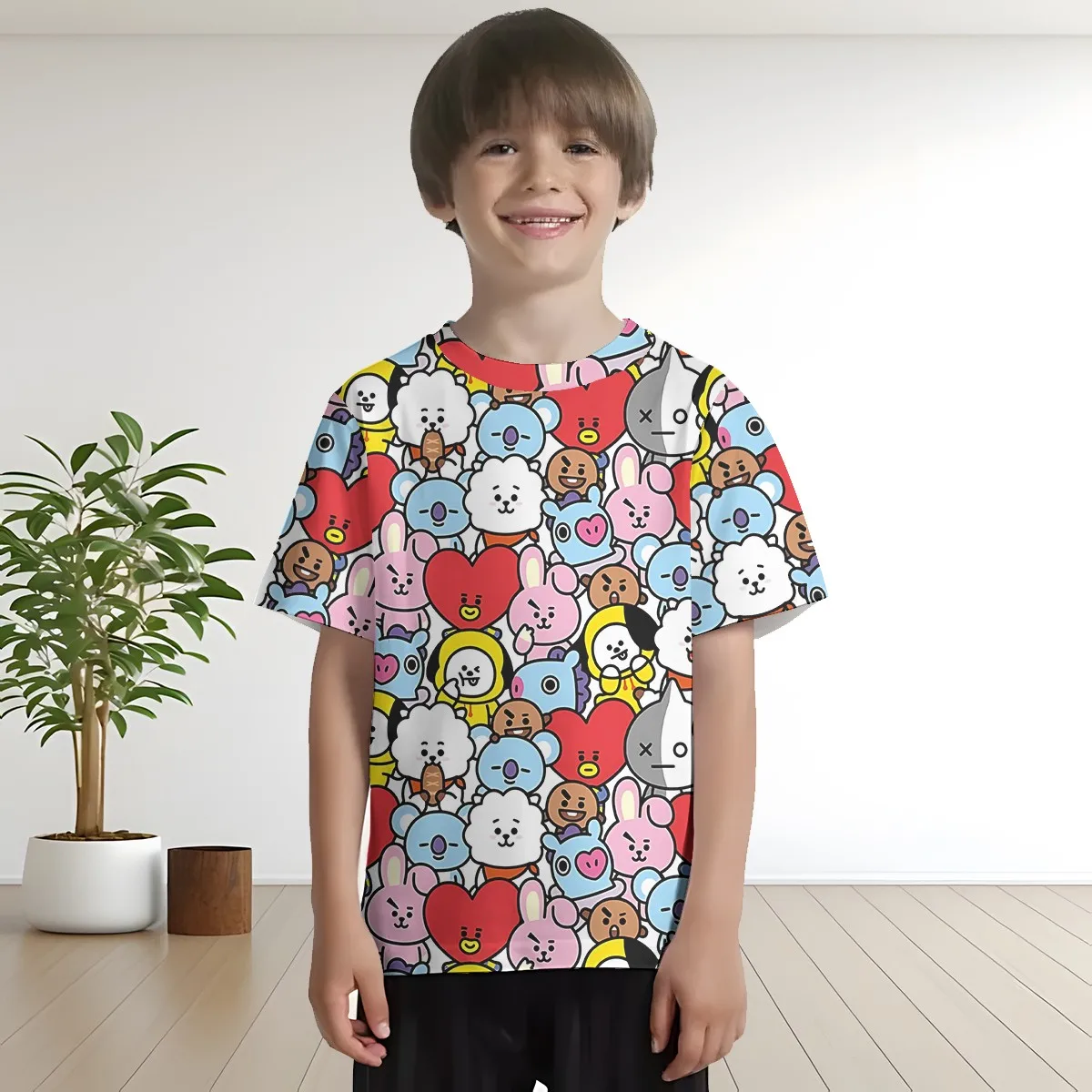 Print Baby Clothing 5 to 14 Years Male Outdoor Clothes for Cute Cartoon B-B-BT21S Children Boy Girl Child T-Shirt Top Shirts