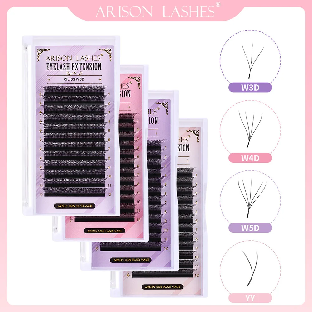 ARISON Lashes 3D 4D 5D W Shape Eyelashes Extensions Premade Volume Easy Fan YY Lash Natural Soft False Eyelash For Custom Logo